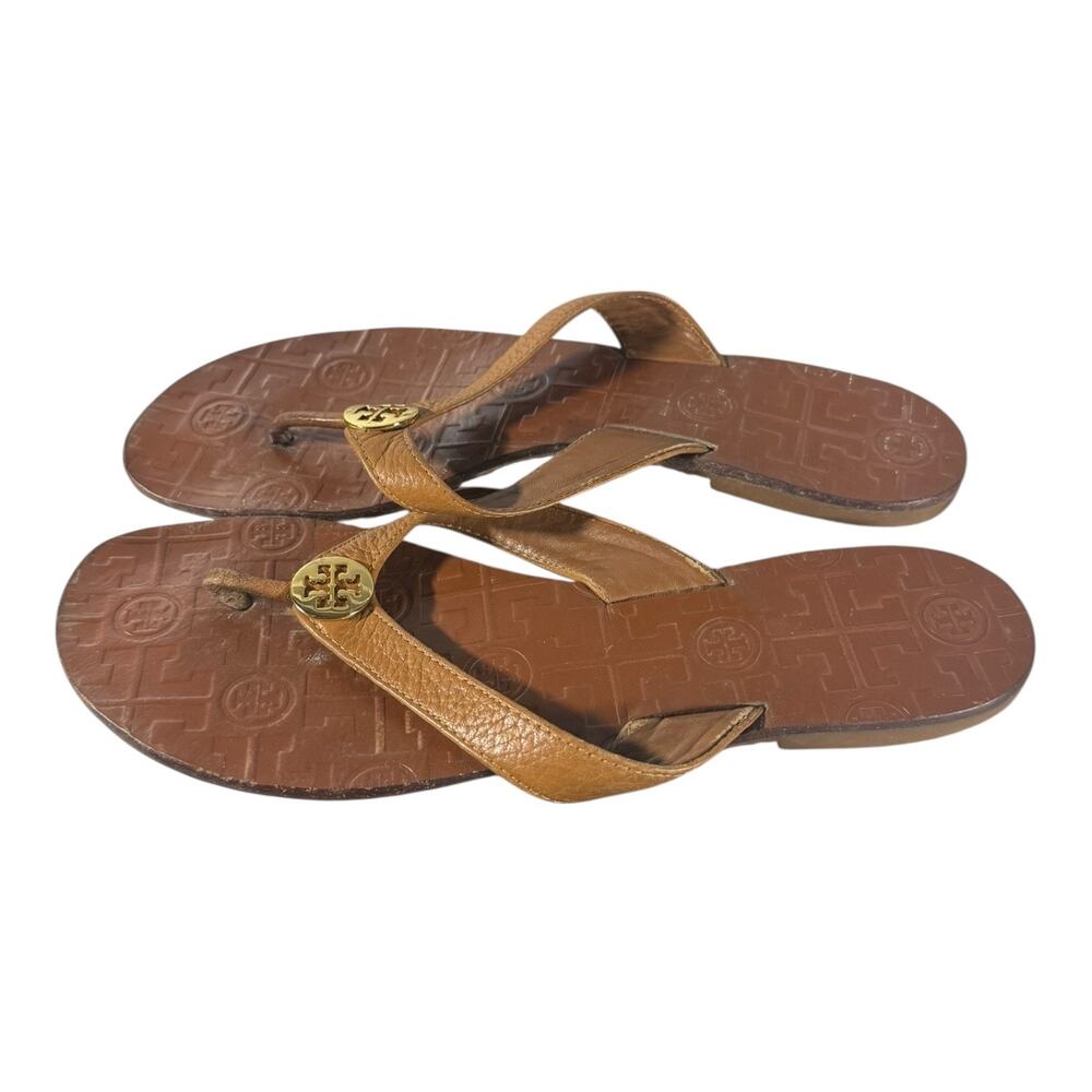 TORY BURCH Women’s Brown Leather Sandals Size 9 Thora Thong Flip Flops - Picture 5 of 8